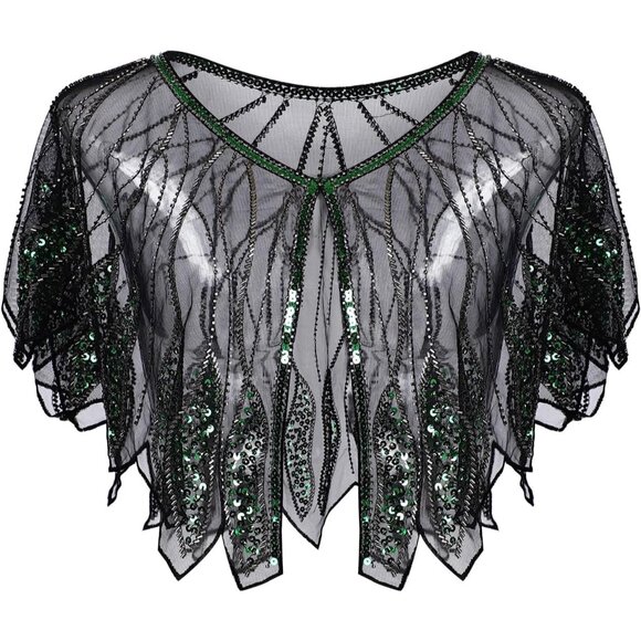 Women's Sequin Beaded 1920s Shawl Wrap Flapper Evening Party Dress Accent - Picture 6 of 6
